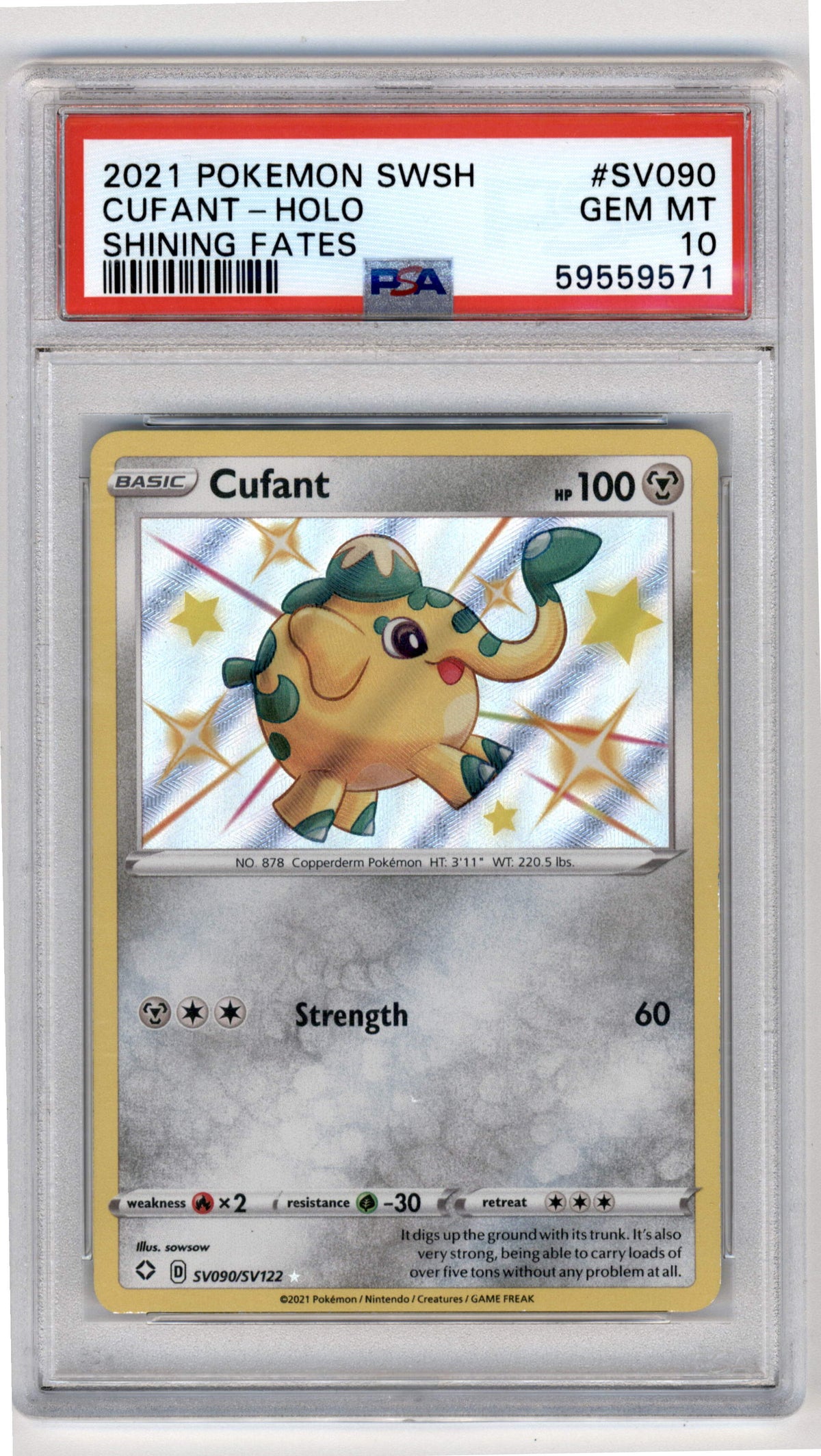 Pokemon Cufant SV090/SV122 Holo 2021 Sword & Shield Shining Fates PSA 10
