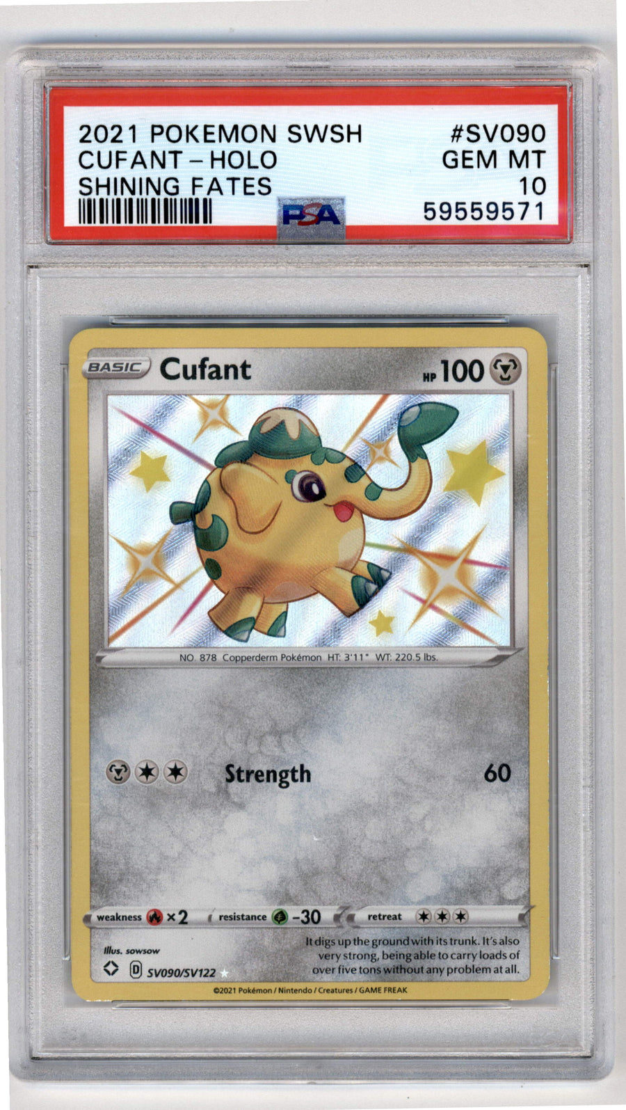 Pokemon Cufant SV090/SV122 Holo 2021 Sword & Shield Shining Fates PSA 10