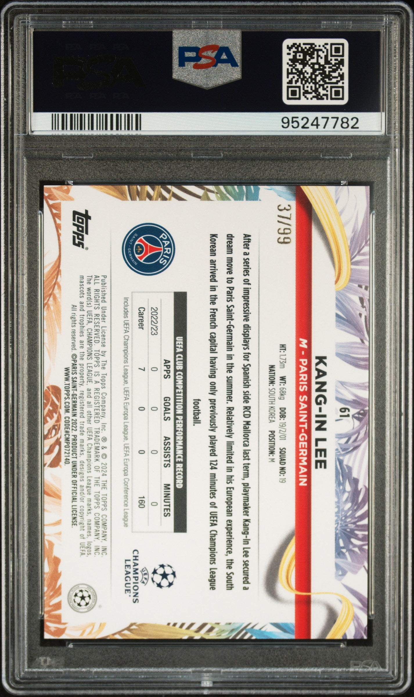 Topps Kang-In Lee Blue Parallel Card /99 Carnaval UCC 2023-24 #61 PSA10
