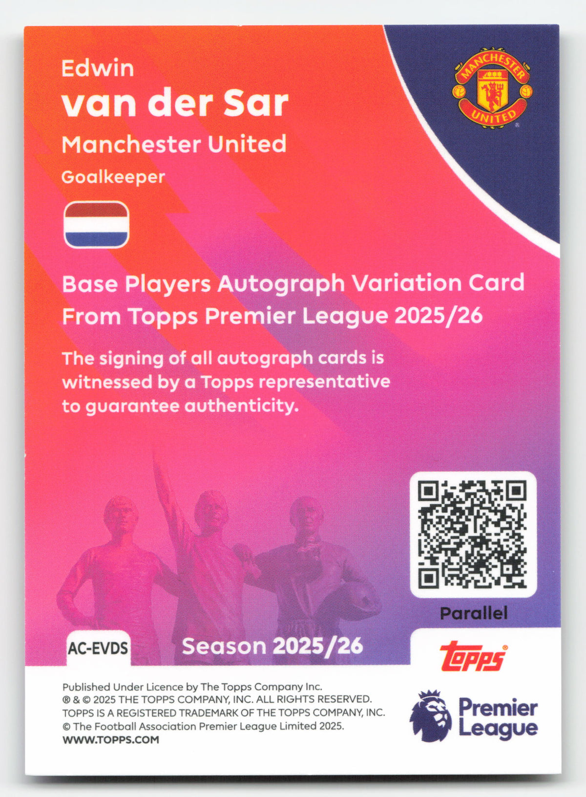 Topps Edwin Van Der Sar 18/50 AC-EVDS 2026 Topps Chrome Premier League · image 2 · SCD_GOOGLE_DRIVE:1pzev2Dz0QmphNSRDe7uikg5h2Wek4q-4