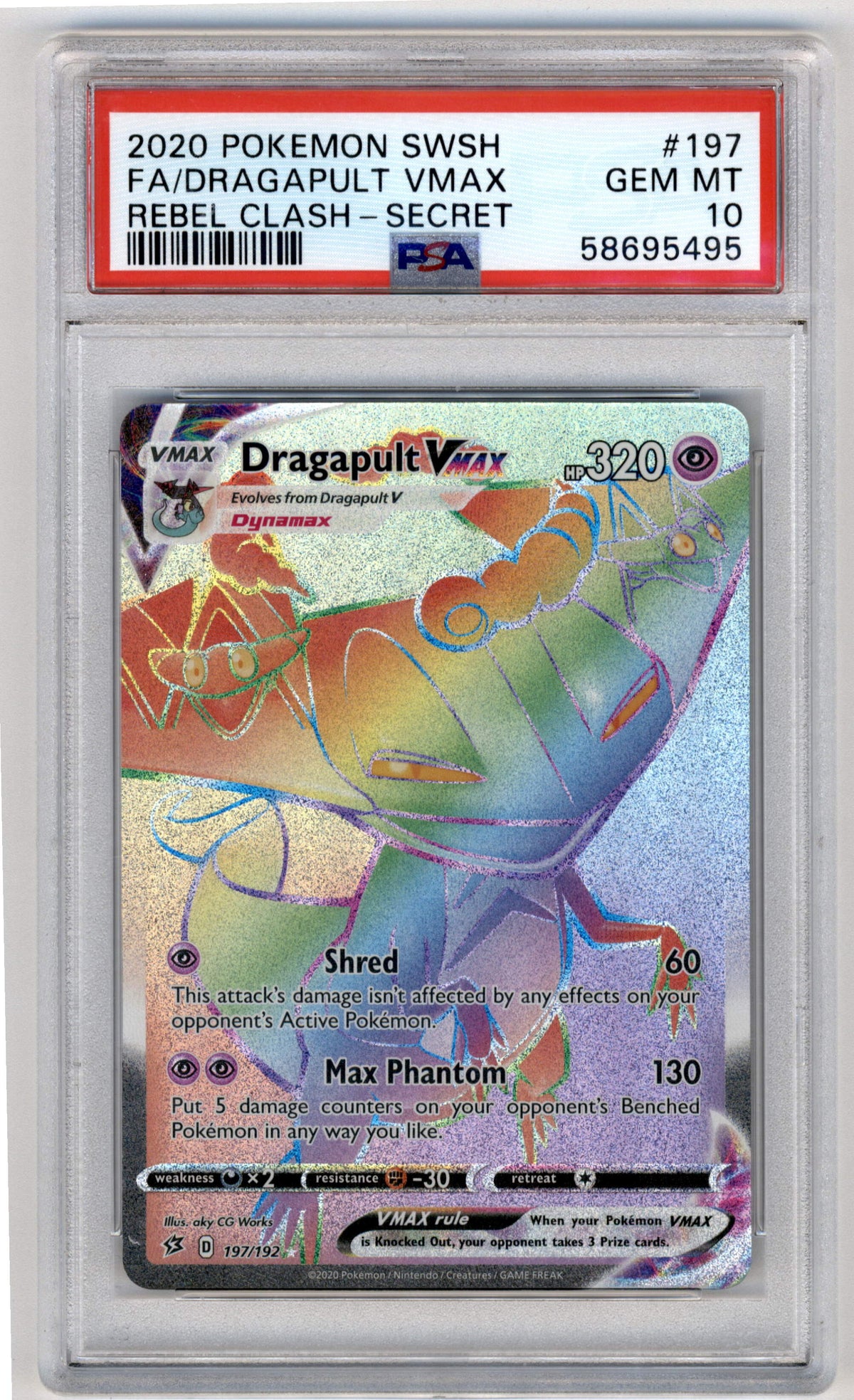 Pokemon Dragapult Vmax Secret 197/192 Full Art 2020 Sword & Shield Rebel Clash PSA 10
