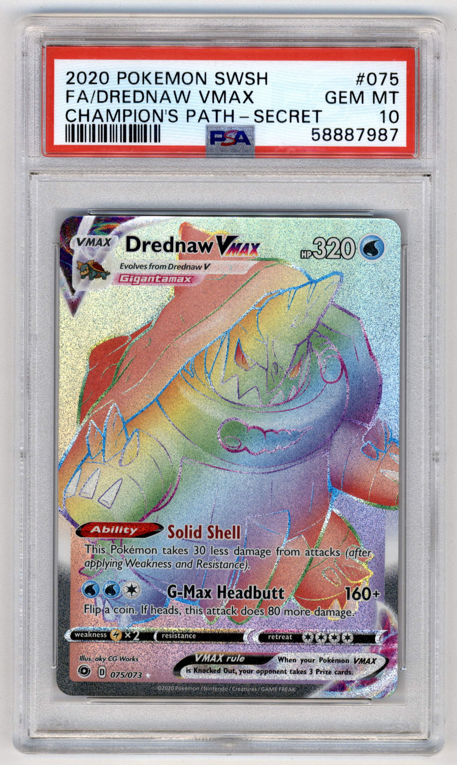 Pokemon Drednaw Vmax 075/073 Full Art Secret Rare 2020 Sword & Shield Champion's Path PSA 10