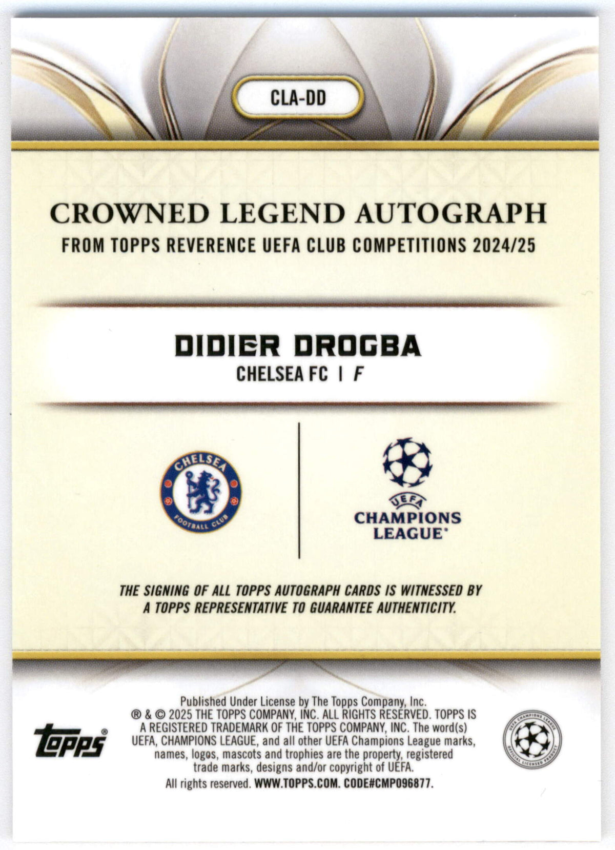 Topps Didier Drogba 41/99 Autograph #CLA-DD 2024-25 Reverence UCC