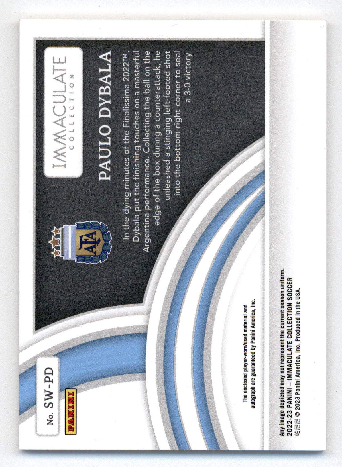 Panini Paulo Dybala 13/25 Superior Swatch Signatures #SW-PD 2022/23 Immaculate Collection Soccer