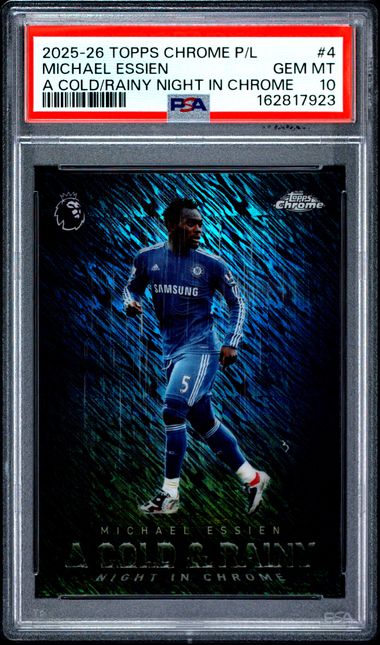 Topps Michael Essien A Cold & Rainy Night In Chrome #4 2025-2026 Topps Chrome Premier League PSA 10