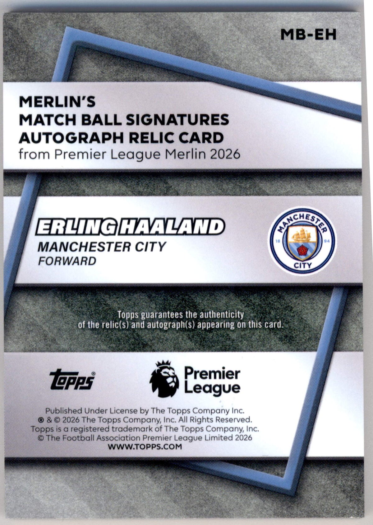 Topps Erling Haaland Match Ball Signatures #MB-EH 2026 Merlin Premier League