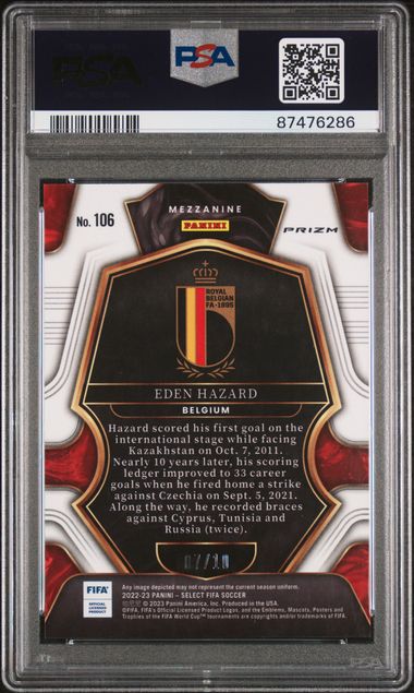 Panini Eden Hazard 07/10 Gold Mojo #106 2022-23 Panini Select FIFA PSA 10