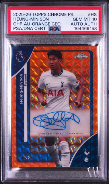 Topps Heung Min Son 09/25 Chrome Autographs Orange Geometric #CA-HS 2025-2026 Topps Chrome Premier League PSA 10