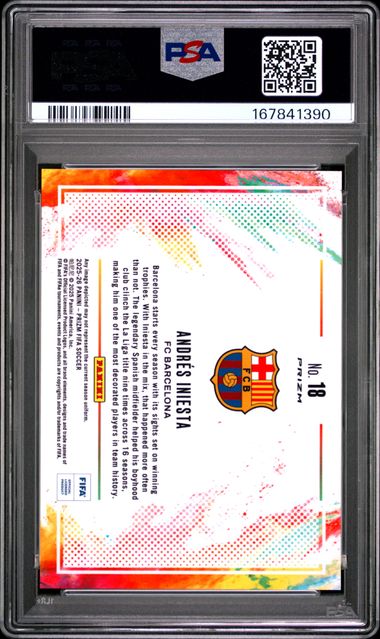 Panini Andres Iniesta Color Blast #18 2025-26 Prizm FIFA PSA 9