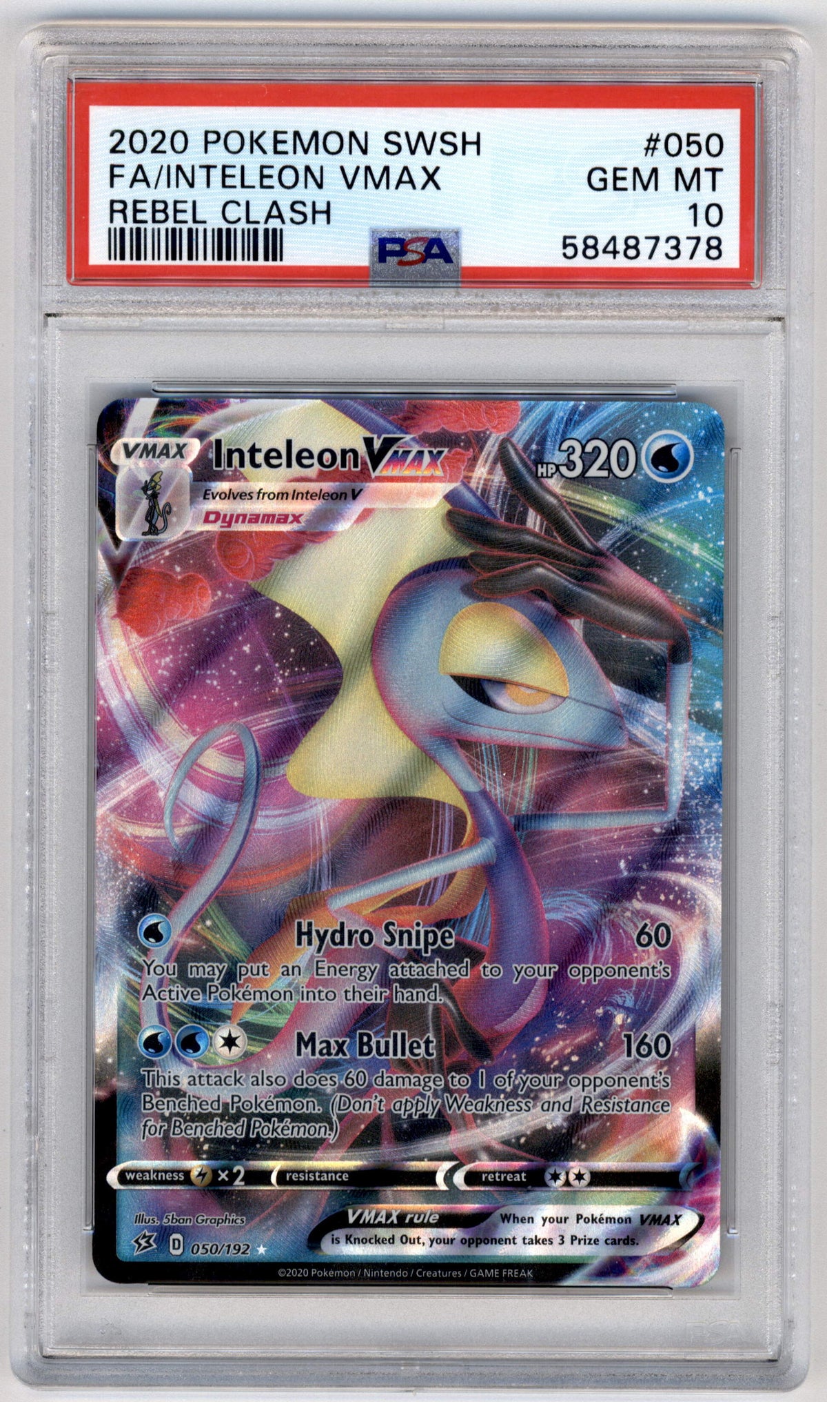 Pokemon Inteleon Vmax 050/192 Full Art 2020 Sword & Shield Rebel Clash PSA 10