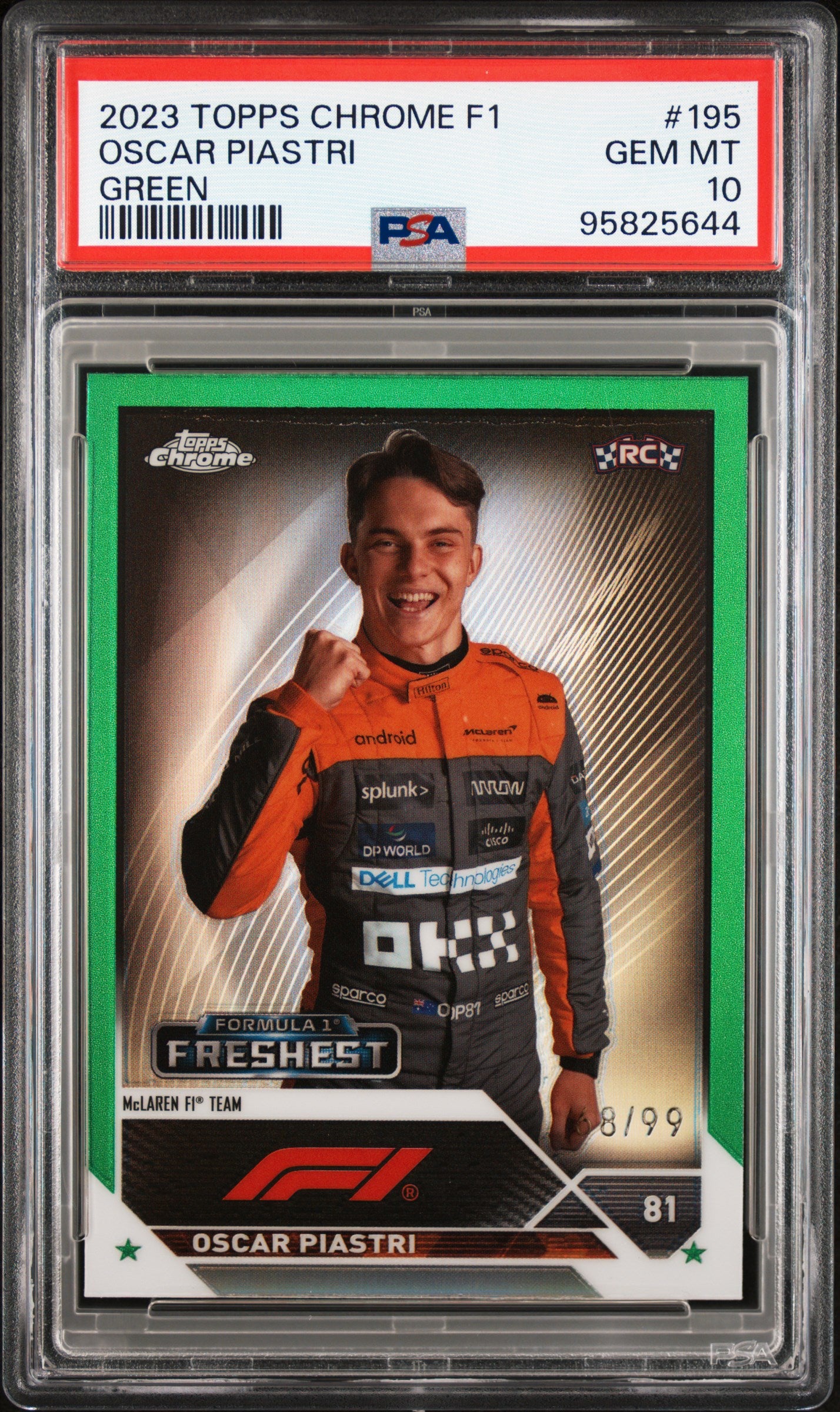 Topps Oscar Piastri Green Formula 1 Freshest Refractor /99 Chrome F1 2023 #195 PSA10