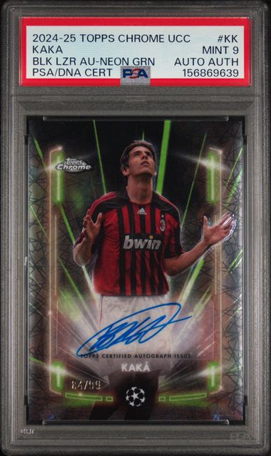 Topps Kaka 84/99 Black Lazer Autographs Neon Green #BLA-KK 2024 -25 Topps Chrome Uefa Club Competitions PSA 9