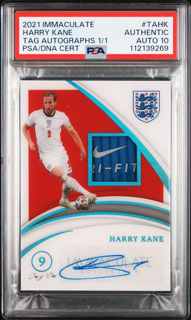 Panini Harry Kane 1/1 Tag Autographs Memorabilia #TA-HK 2021 Immaculate Collection Soccer PSA Authentic Auto 10