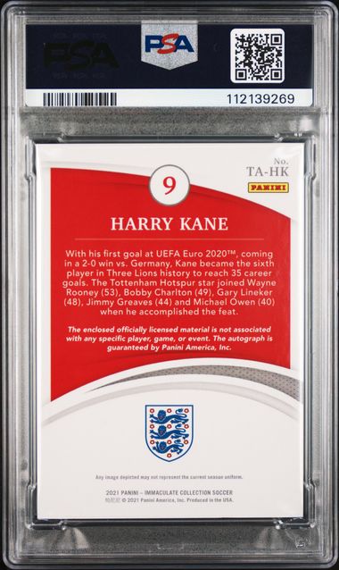 Panini Harry Kane 1/1 Tag Autographs Memorabilia #TA-HK 2021 Immaculate Collection Soccer PSA Authentic Auto 10