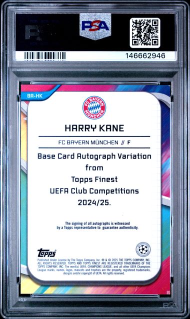 Topps Harry Kane 15/50 Autograph Gold Refractor #BA-HK 2024-25 Topps Finest Uefa Club Competitions PSA 8