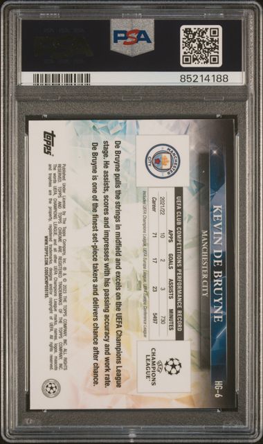 Topps Kevin De Bruyne Hidden Gems #HG6 2022-23 Chrome Uefa Club Competitions PSA 10