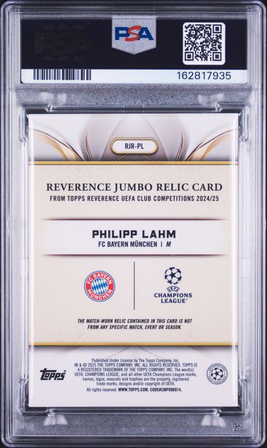 Topps Philipp Lahm 3/5 Reverence Jumbo Relic Red #RJR-PL 2024 Reverence Uefa Club Competitions PSA 10