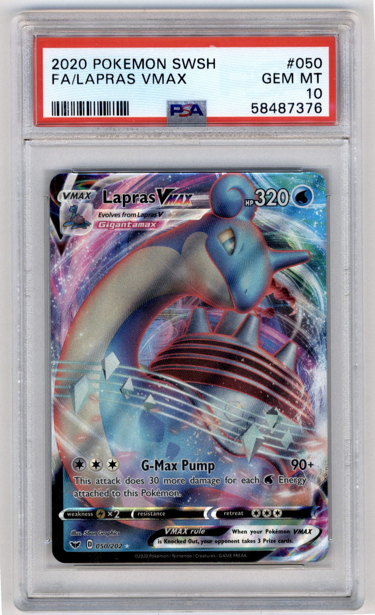 Pokemon Lapras VMAX 050/202 Full Art 2020 Sword & Shield PSA 10