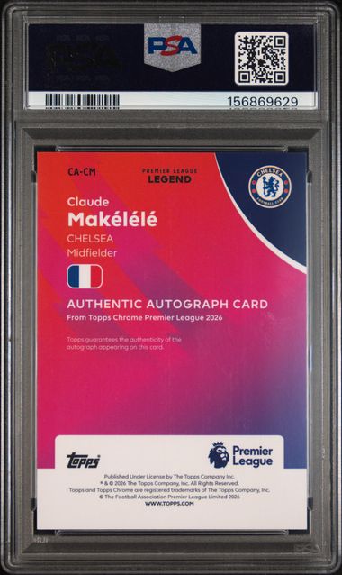 Topps Claude Makelele 11/25 Chrome Autograph Orange #CA-CM 2025 -2026 Topps Chrome Premier League Logofractor Edition Chrome PSA 9