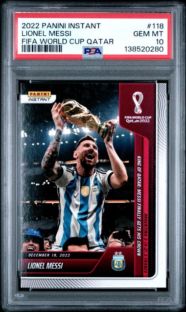 Panini Lionel Messi King Of Quatar Fifa World Cup Qatar #118 2022 Panini Instant PSA 10