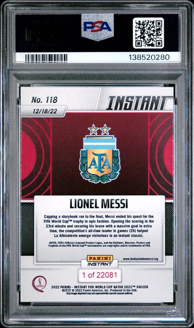 Panini Lionel Messi King Of Quatar Fifa World Cup Qatar #118 2022 Panini Instant PSA 10
