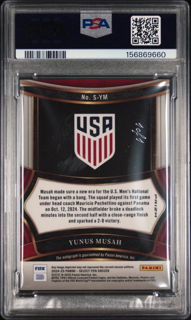 Panini Yunus Musah 1/1 Signature Black #S-YM 2024-25 Panini Select Fifa PSA 8