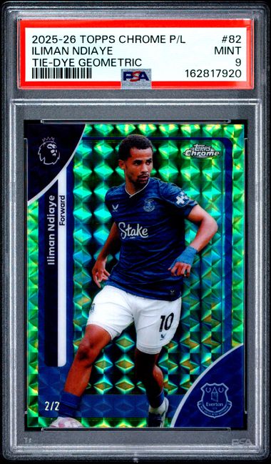 Topps Iliman Ndiaye 2/2 Tie Dye Geometric #82 2025 -2026 Topps Chrome Premier League PSA 9