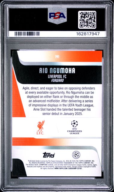 Topps Rio Ngumoha Raindrops #191 2025 -2026 Topps Uefa Club Competitions PSA 10