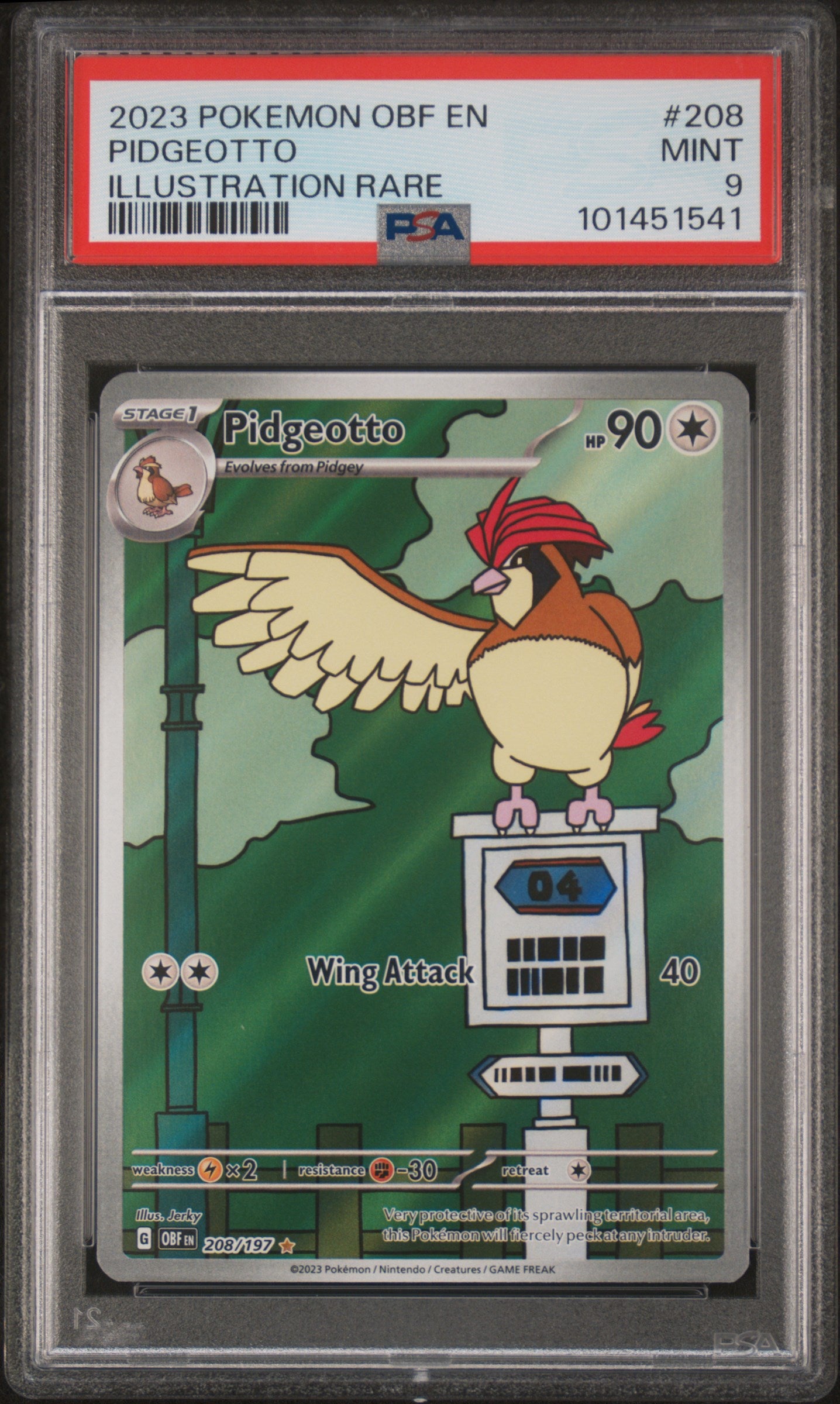 Pokemon Pidgeotto 208/197 Illustration Rare Pokemon Obsidian Flames 2023 PSA9