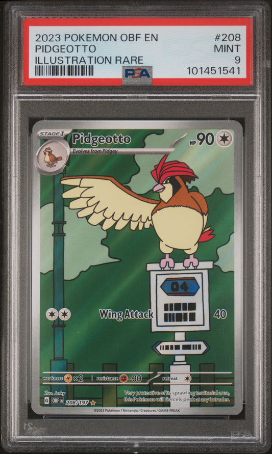 Pokemon Pidgeotto 208/197 Illustration Rare Pokemon Obsidian Flames 2023 PSA9