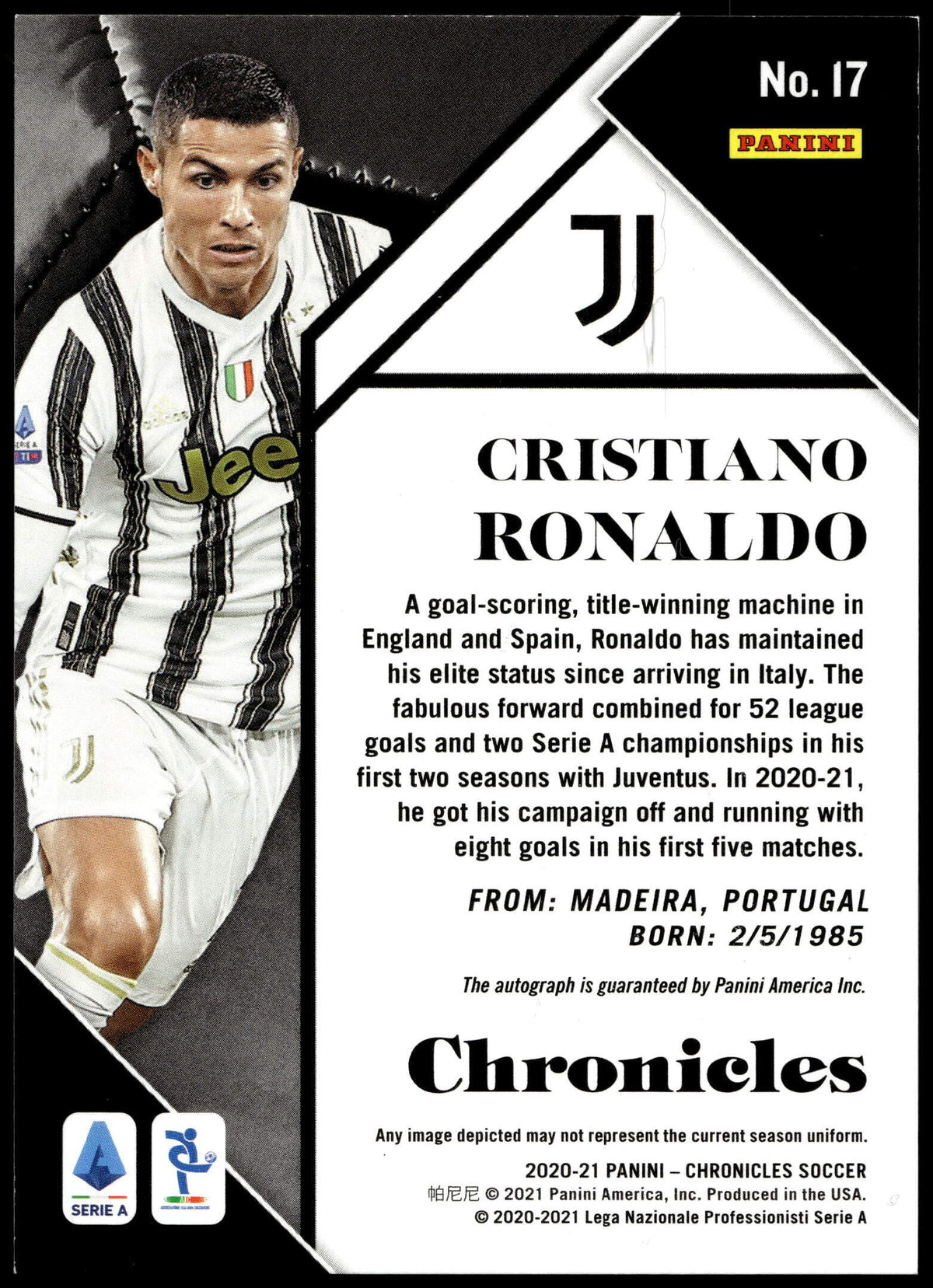 Panini Cristiano Ronaldo 07/74 Autograph #17 2020-21 Chronicles Soccer