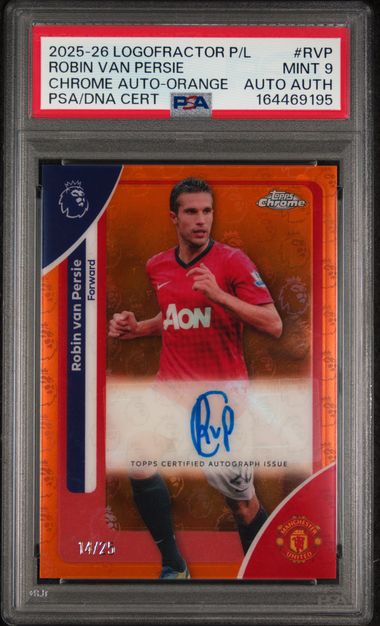 Topps Robin Van Persie 14/25 Autograph Orange Logofractor #RVP 2025 Topps Chrome Premier League Logofractor PSA 9