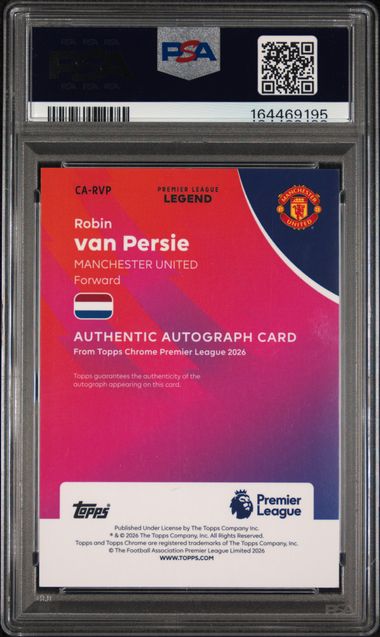 Topps Robin Van Persie 14/25 Autograph Orange Logofractor #RVP 2025 Topps Chrome Premier League Logofractor PSA 9