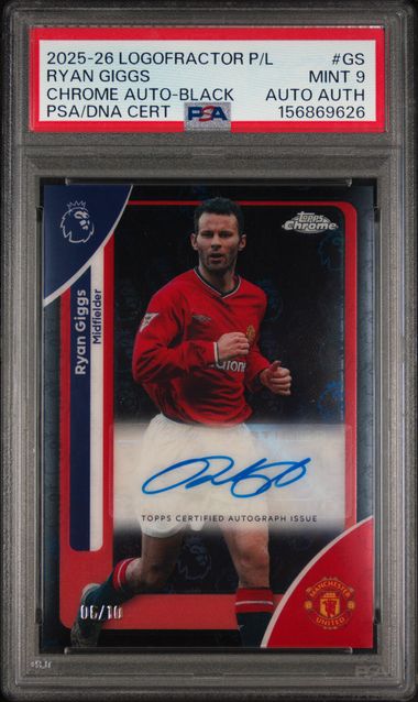 Topps Ryan Giggs 06/10 Chrome Autograph Black #CA-GS 2025 -2026 Topps Chrome Premier League Logofractor Edition PSA 9