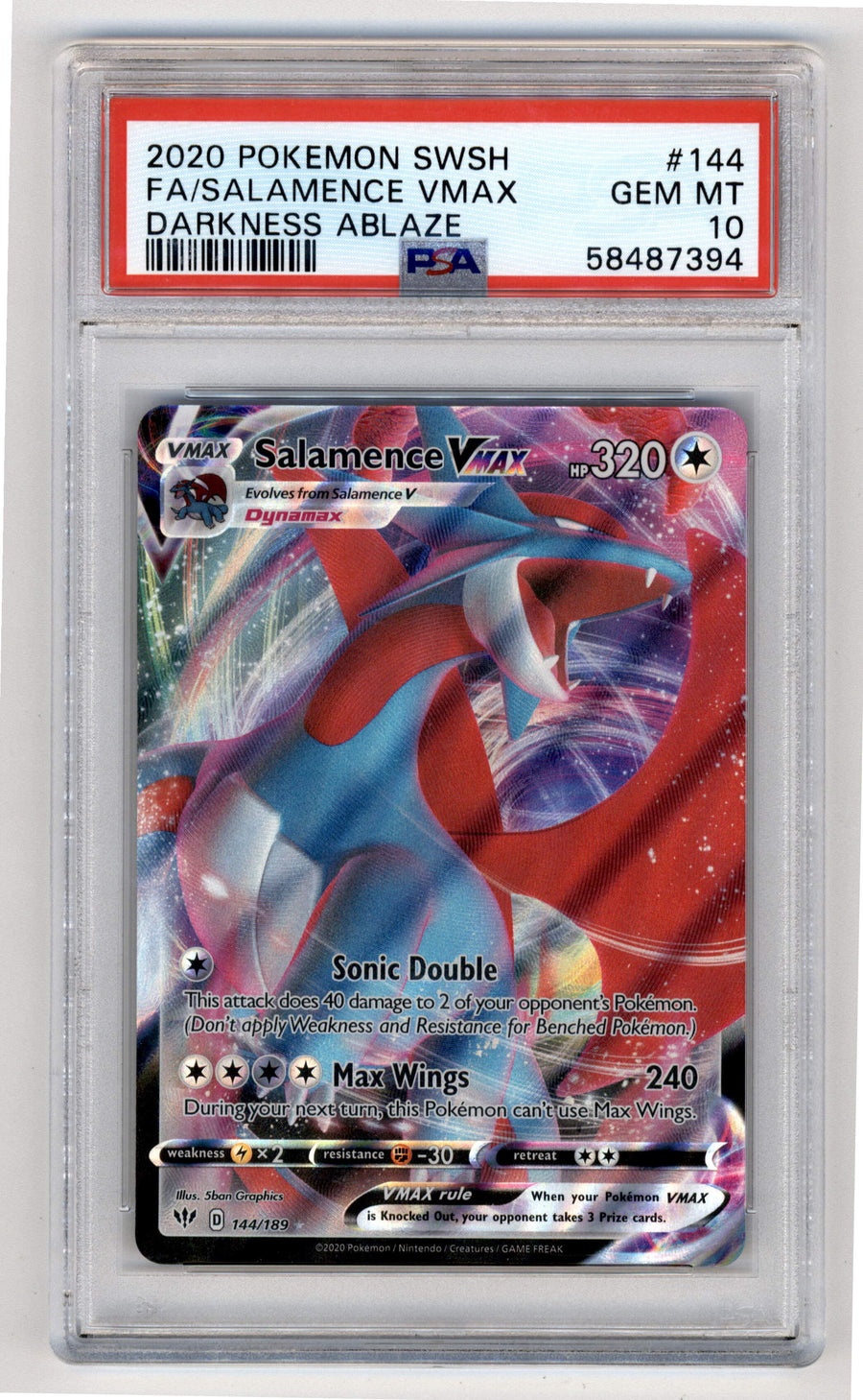 Pokemon Salamence Vmax 144/189 Full Art 2020 Sword & Shield Darkness Ablaze PSA 10