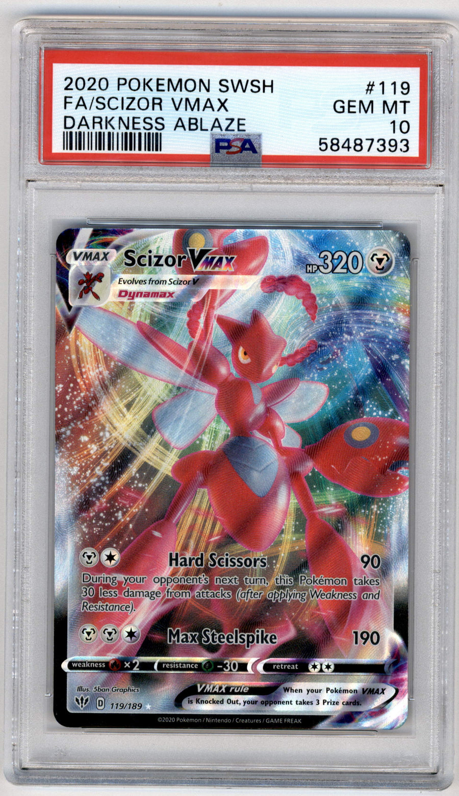 Pokemon Scizor Vmax 119/189 Full Art 2020 Sword & Shield Darkness Ablaze PSA 10