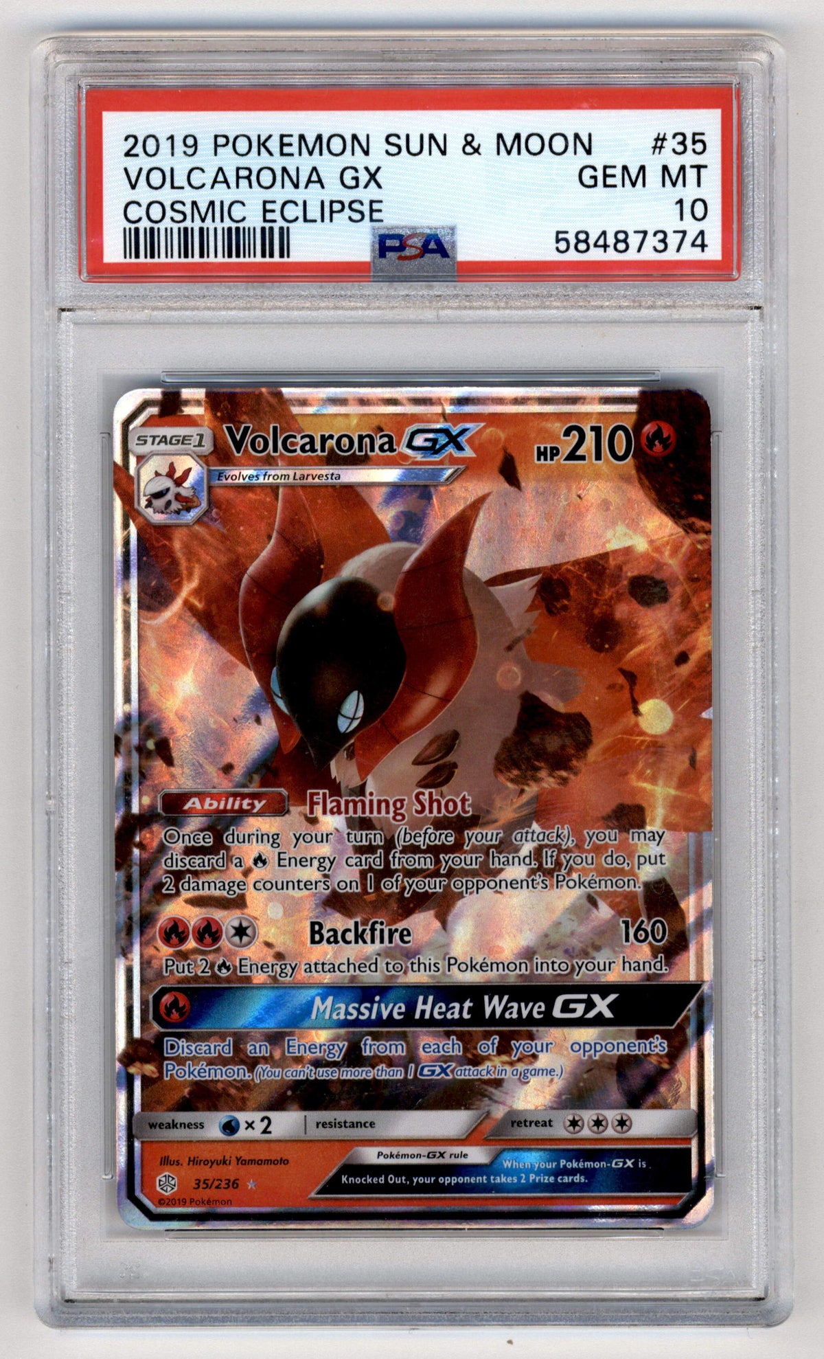 Pokemon Volcarona GX 35/236 Ultra Rare Holo 2019 Cosmic Eclipse PSA 10