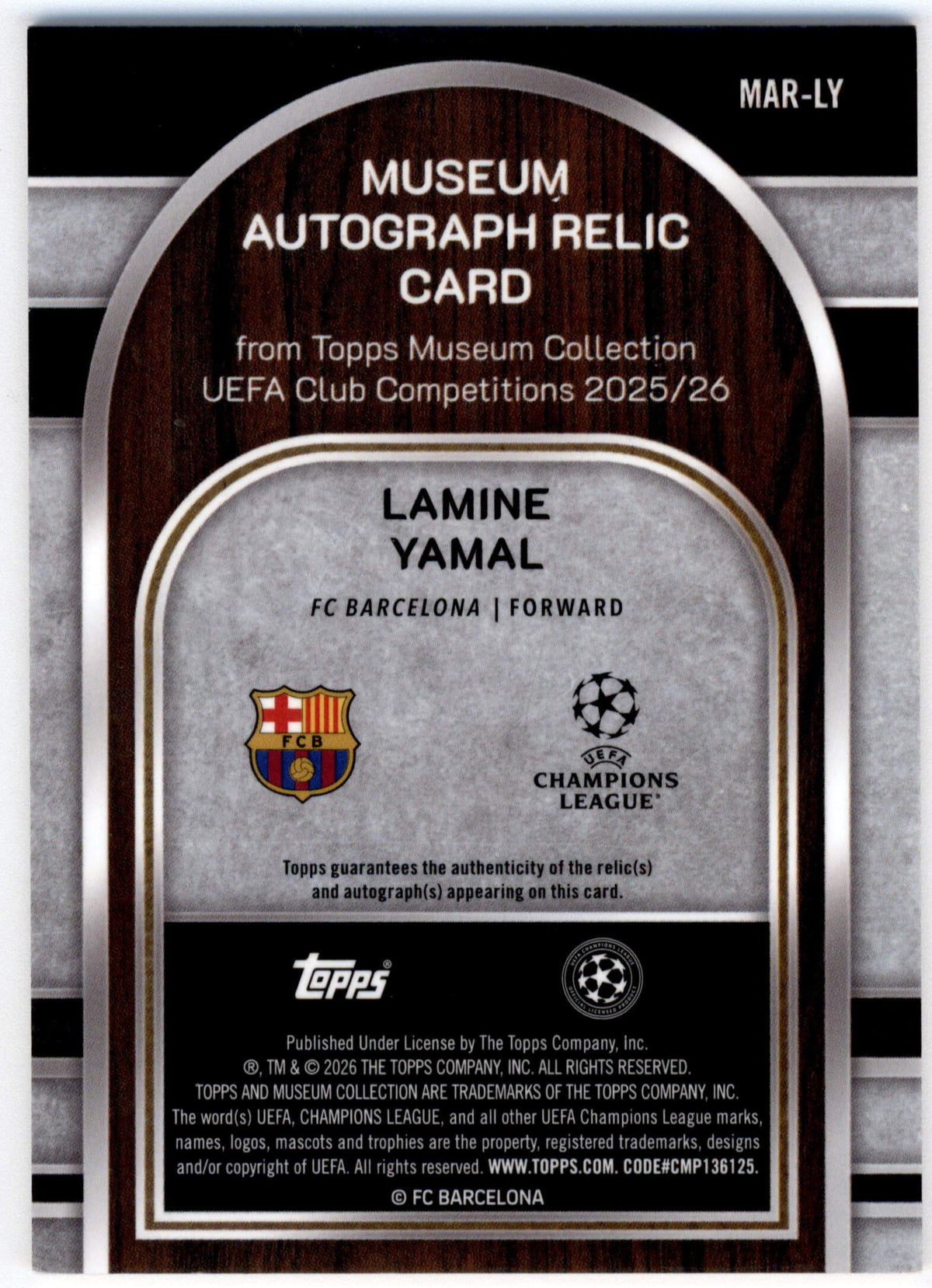 Topps Lamine Yamal Museum Autograph Relic /50 MAR-LY 2026 Museum Collection