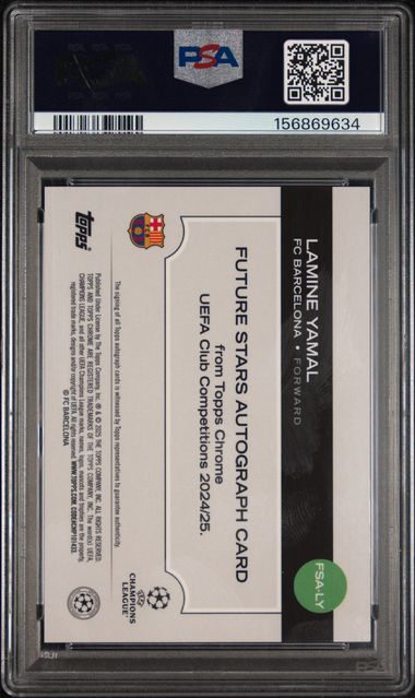 Topps Lamine Yamal 10/50 Future Stars Autographs Gold Ref #FSA-LY 2024 -25 Topps Chrome Uefa Club Competitions PSA 9