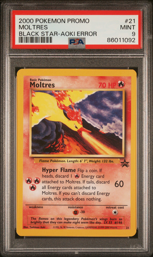 Pokemon Moltres Black Star-Aoki Error Pokemon Promo 2000 PSA9