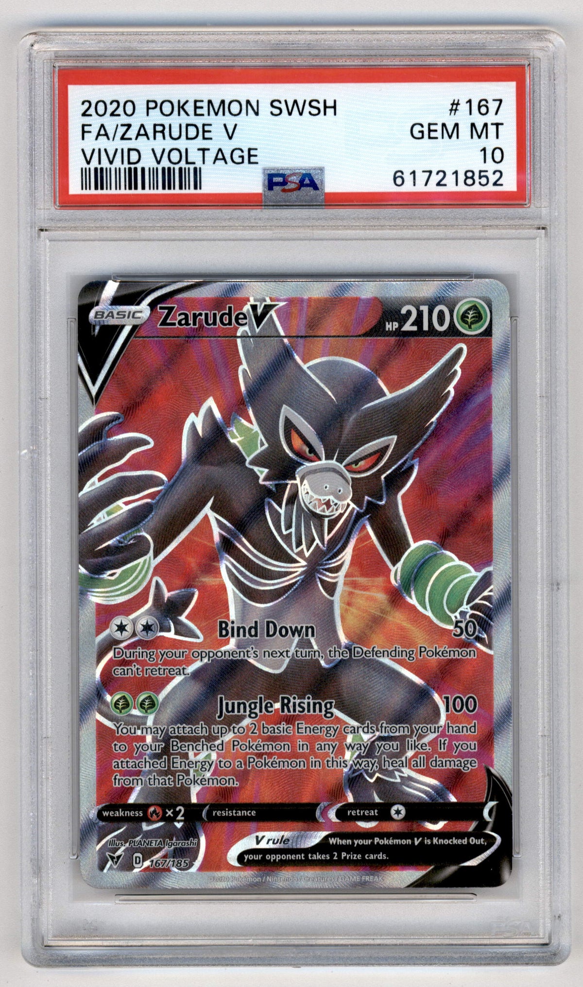 Pokemon Zarude V 167/185 Full Art 2020 Sword & Shield VIVID Voltage PSA 10