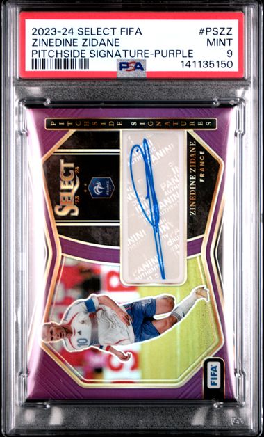 Panini Zinedine Zidane 47/49 Pitchside Signatures Purple #PS-ZZ 2023-24 Select Fifa PSA 9