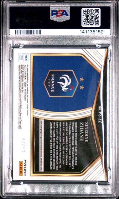Panini Zinedine Zidane 47/49 Pitchside Signatures Purple #PS-ZZ 2023-24 Select Fifa PSA 9
